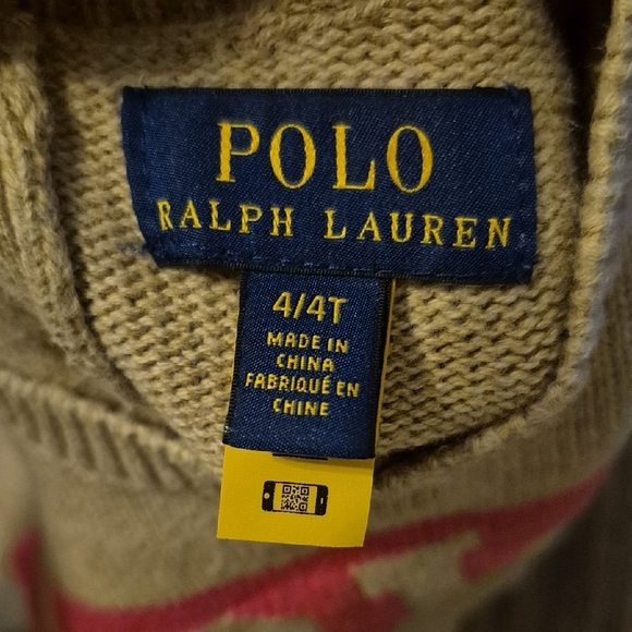 Polo by Ralph Lauren Childrens Beige Sweater with Red Logo Sz 4/4T - Picture 3 of 6